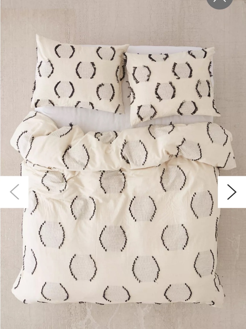 Urban Outfitters Cream and Black Textured Circle Duvet Cover Set - Queen